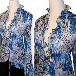 Vintage Y2K 2000s Crinkle Ruffle Top Feminine Romantic Whimsigoth Size XL